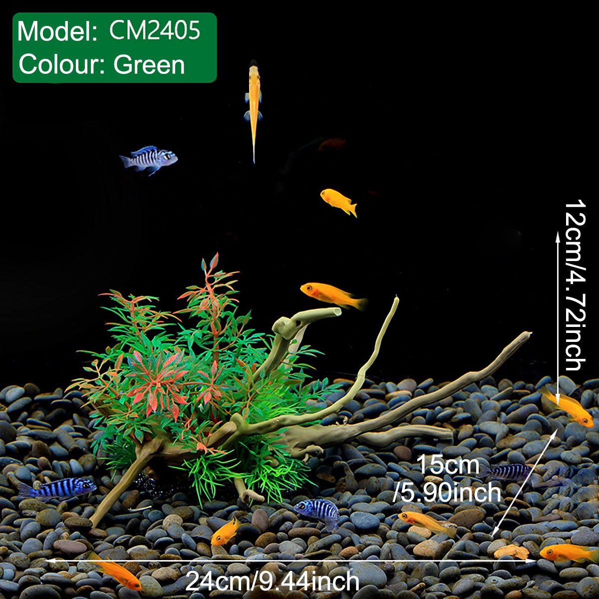 Aquarium Decoration Set with Artificial Wood and Water Grass