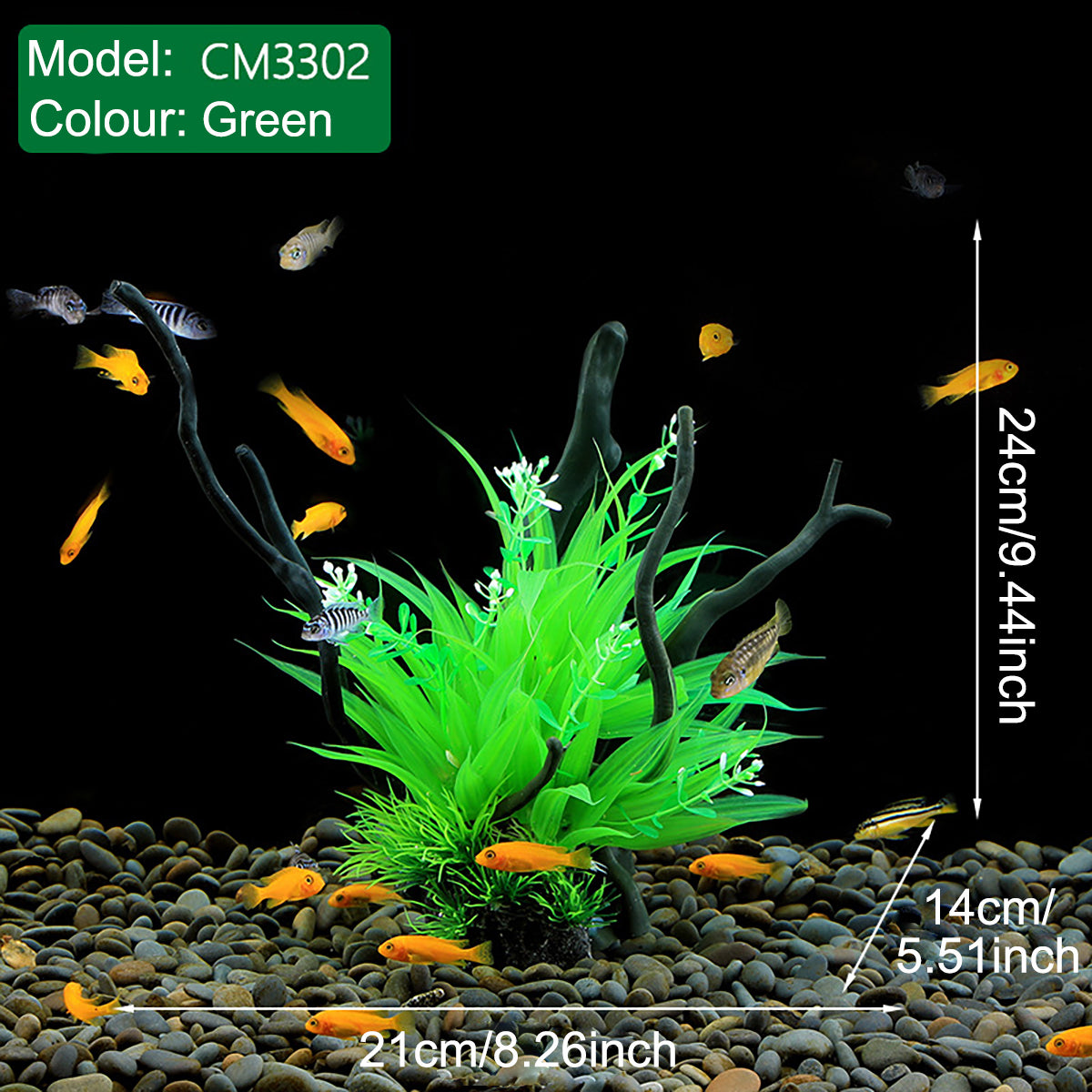 Aquarium Decoration Set with Artificial Wood and Water Grass