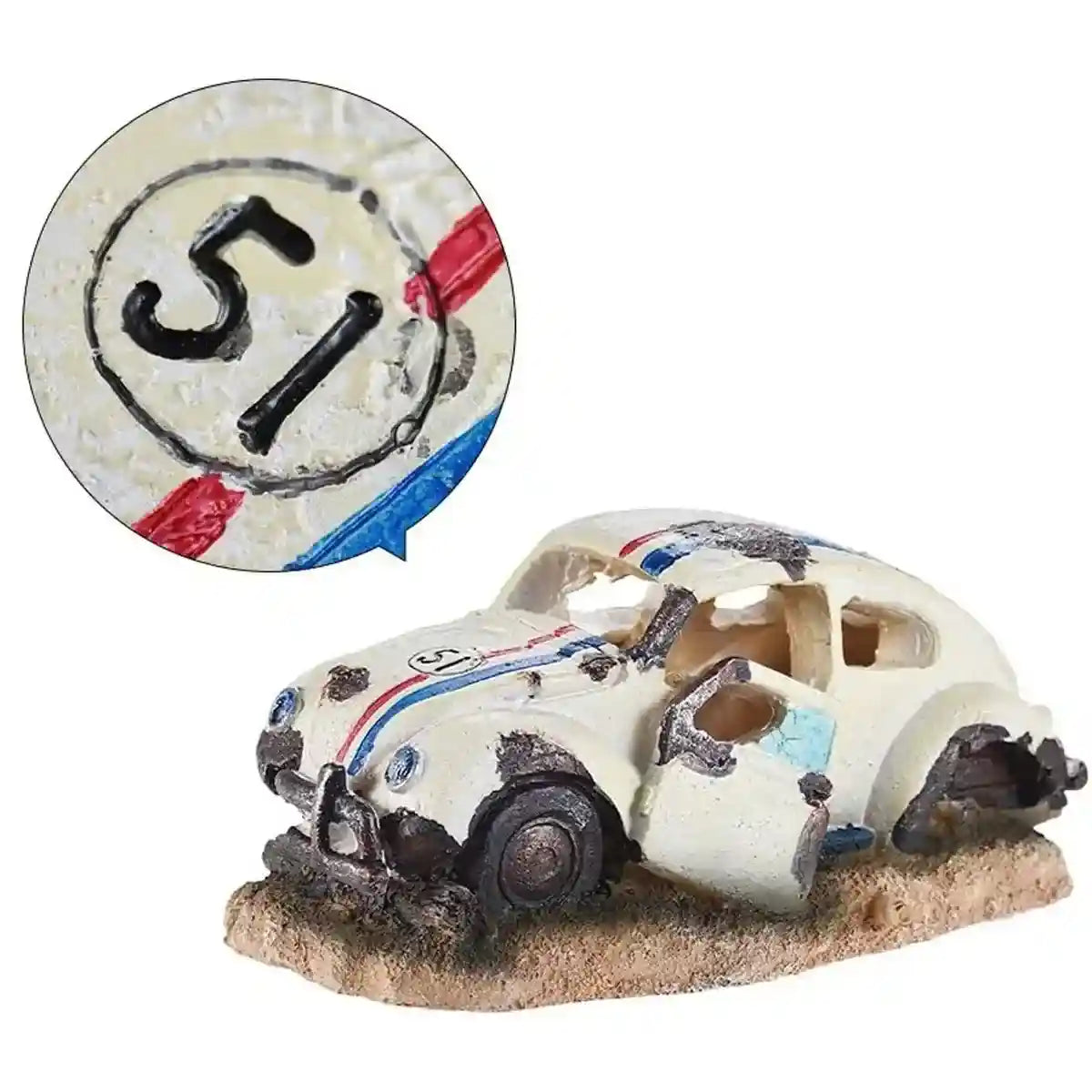 Resin Wrecked Car Aquarium Decoration with Air Bubbler Feature