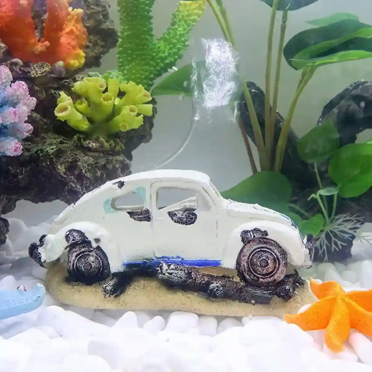 Resin Wrecked Car Aquarium Decoration with Air Bubbler Feature