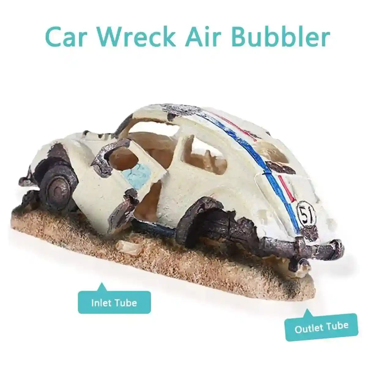 Resin Wrecked Car Aquarium Decoration with Air Bubbler Feature