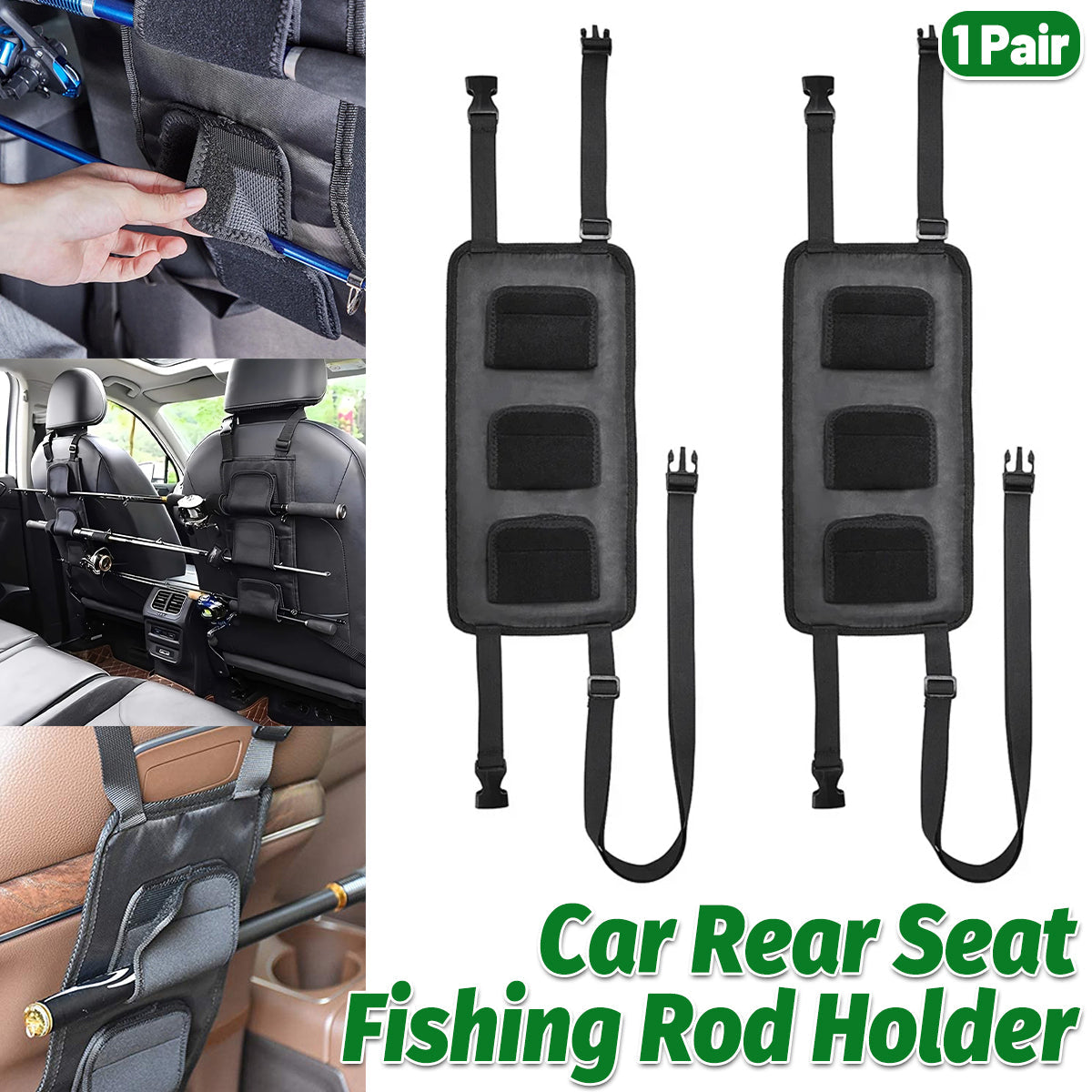 1 Pair Car Fishing Rod Holder Rear Seat Storage Rack Strap Belt Gear Organizer