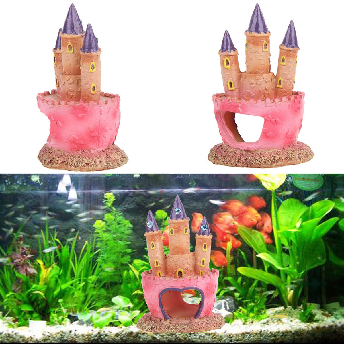 Resin Castle Aquarium Ornament Colorful Fish Tank Decoration & Hideout