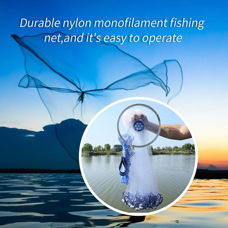 8ft 12ft Fishing Cast Net Quick Throw Nylon Mesh Drawstring Chain Bottom Spread