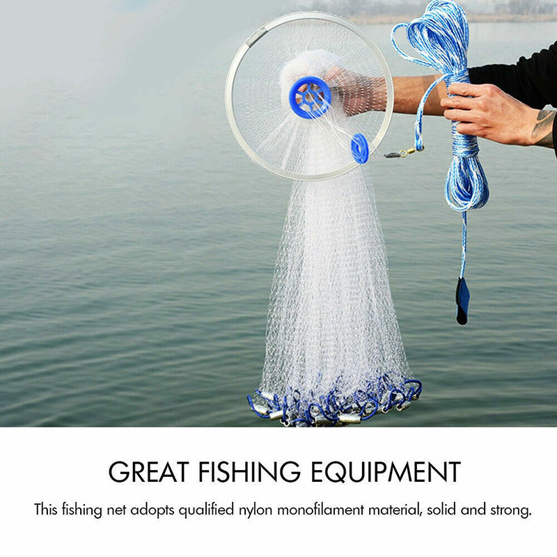 8ft 12ft Fishing Cast Net Quick Throw Nylon Mesh Drawstring Chain Bottom Spread