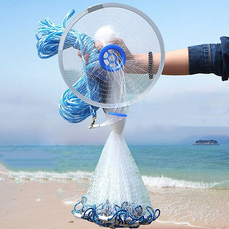 8ft 12ft Fishing Cast Net Quick Throw Nylon Mesh Drawstring Chain Bottom Spread