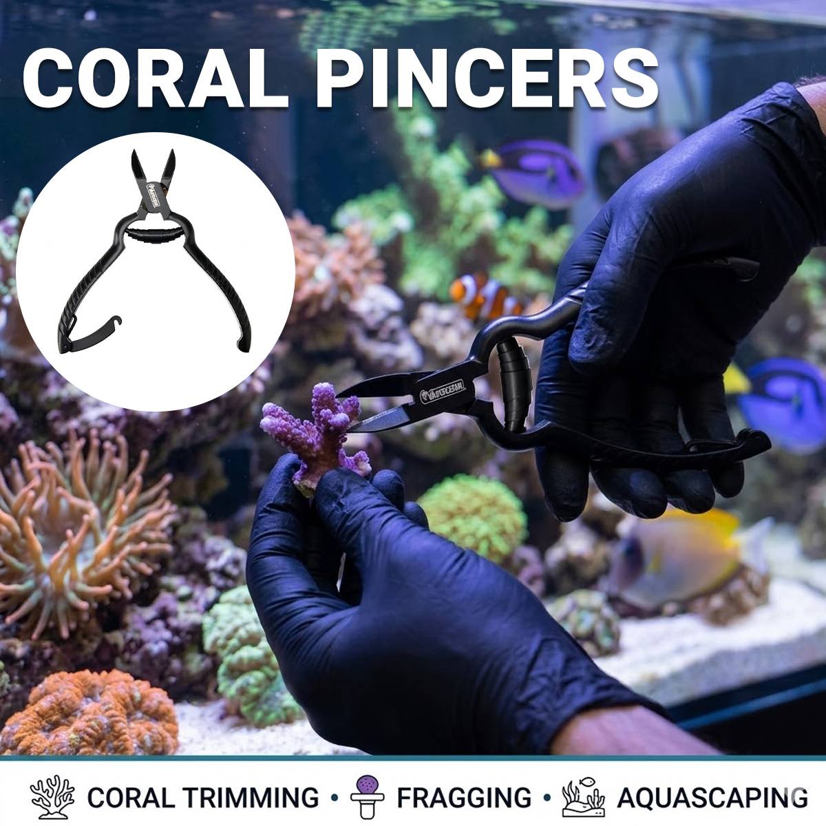 Large VASTOCEAN stainless steel coral scissors for reef aquariums – product view 2