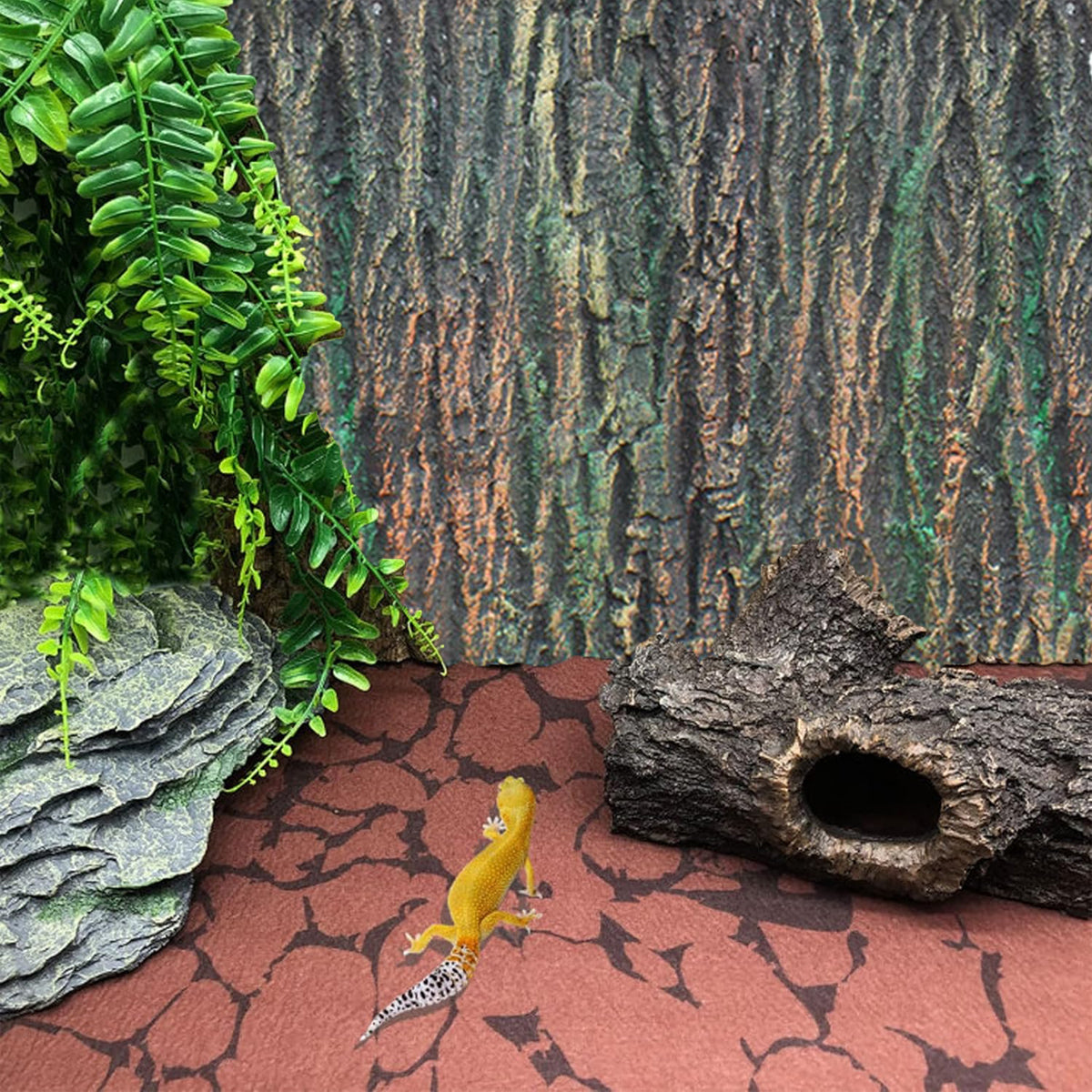 3D Reptile Tank Background Plate Aquarium Bark Rock Decor
