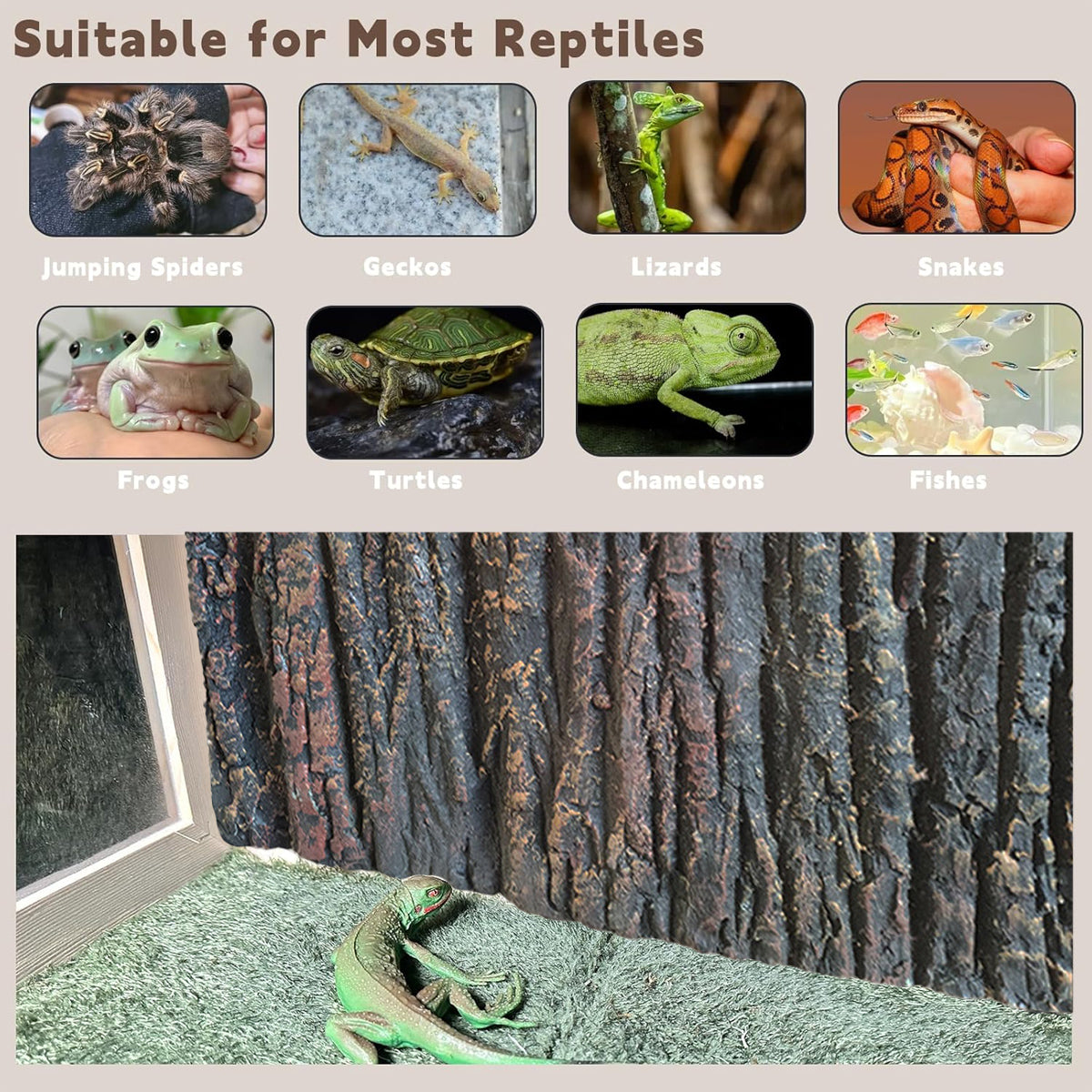 3D Reptile Tank Background Plate Aquarium Bark Rock Decor