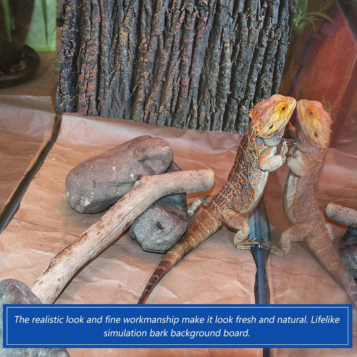 3D Reptile Tank Background Plate Aquarium Bark Rock Decor