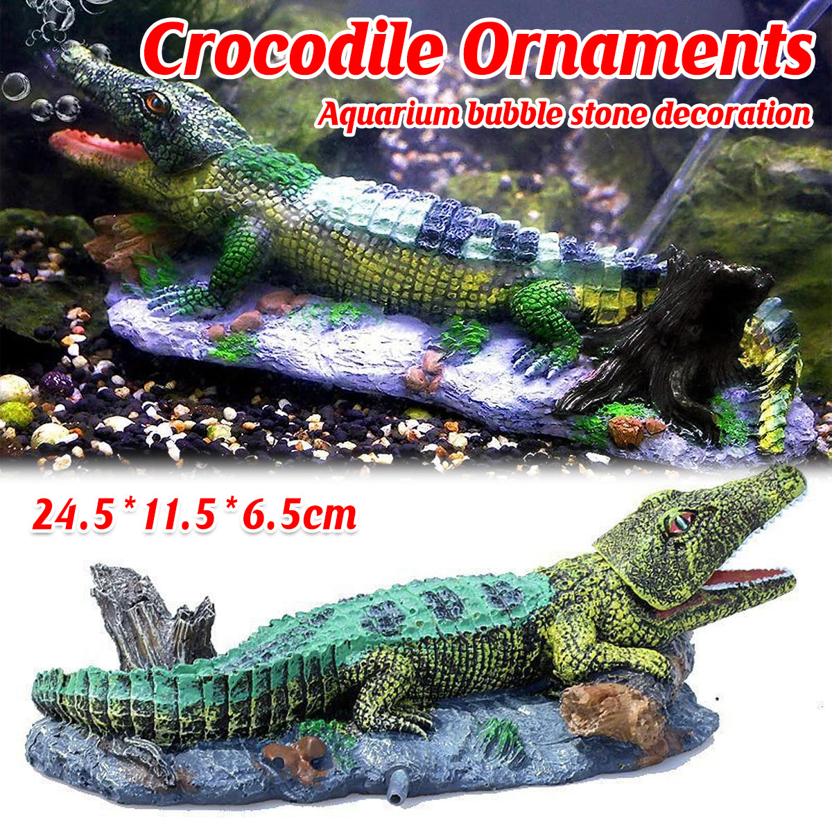 Crocodile Aquarium Ornament With Bubble Stone