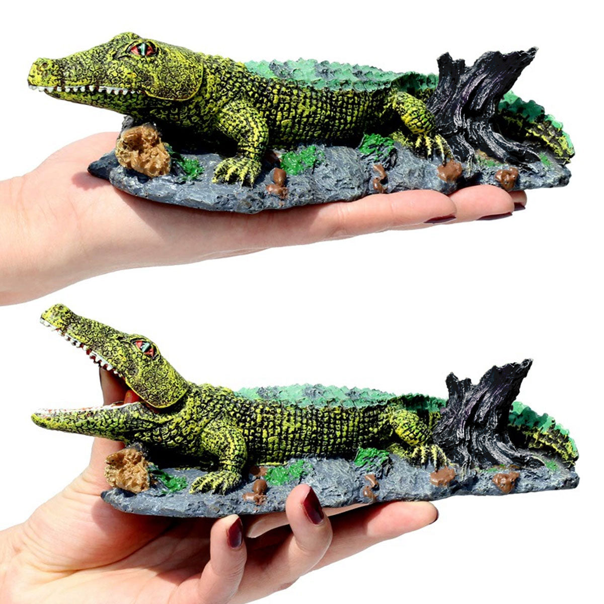 Crocodile Aquarium Ornament With Bubble Stone