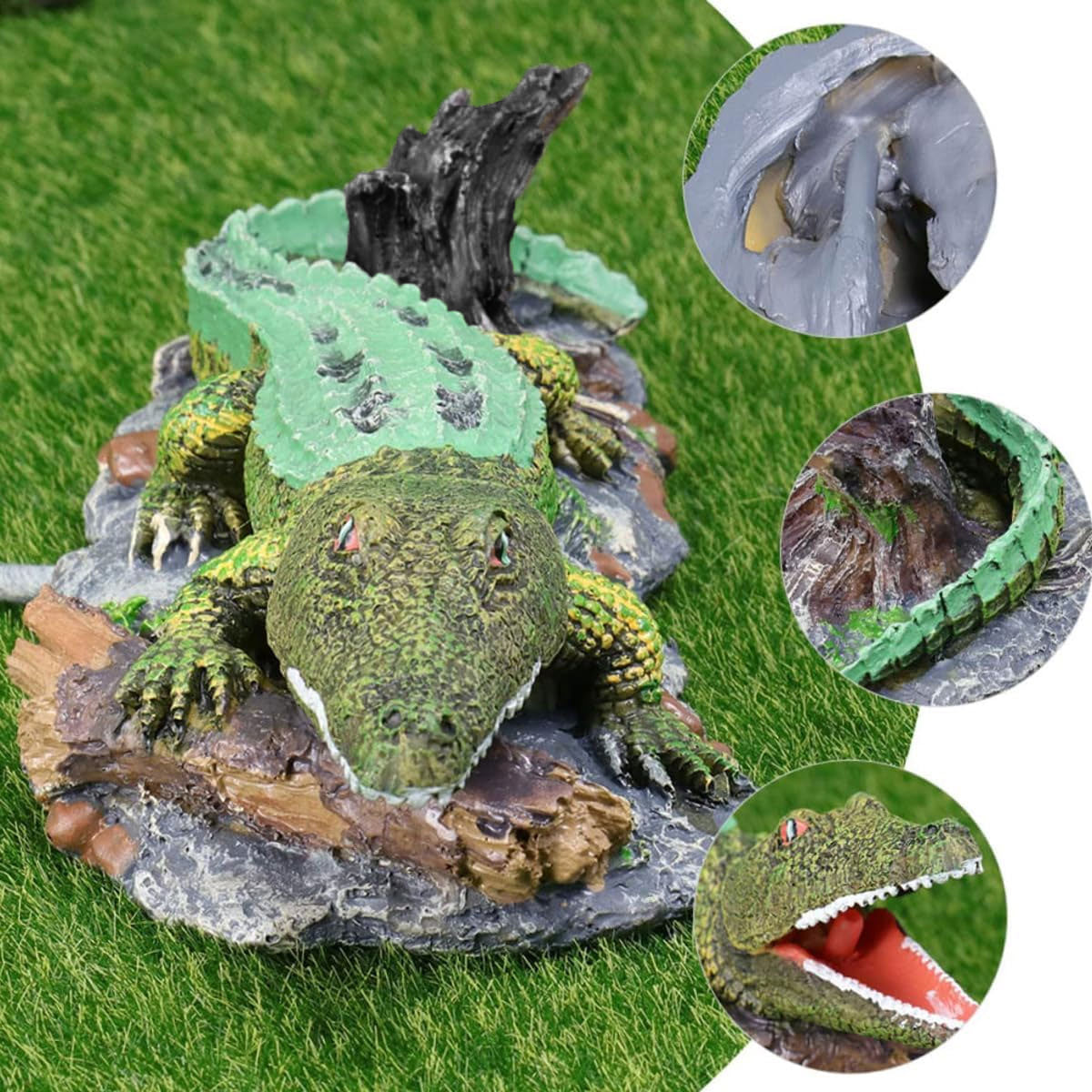 Crocodile Aquarium Ornament With Bubble Stone
