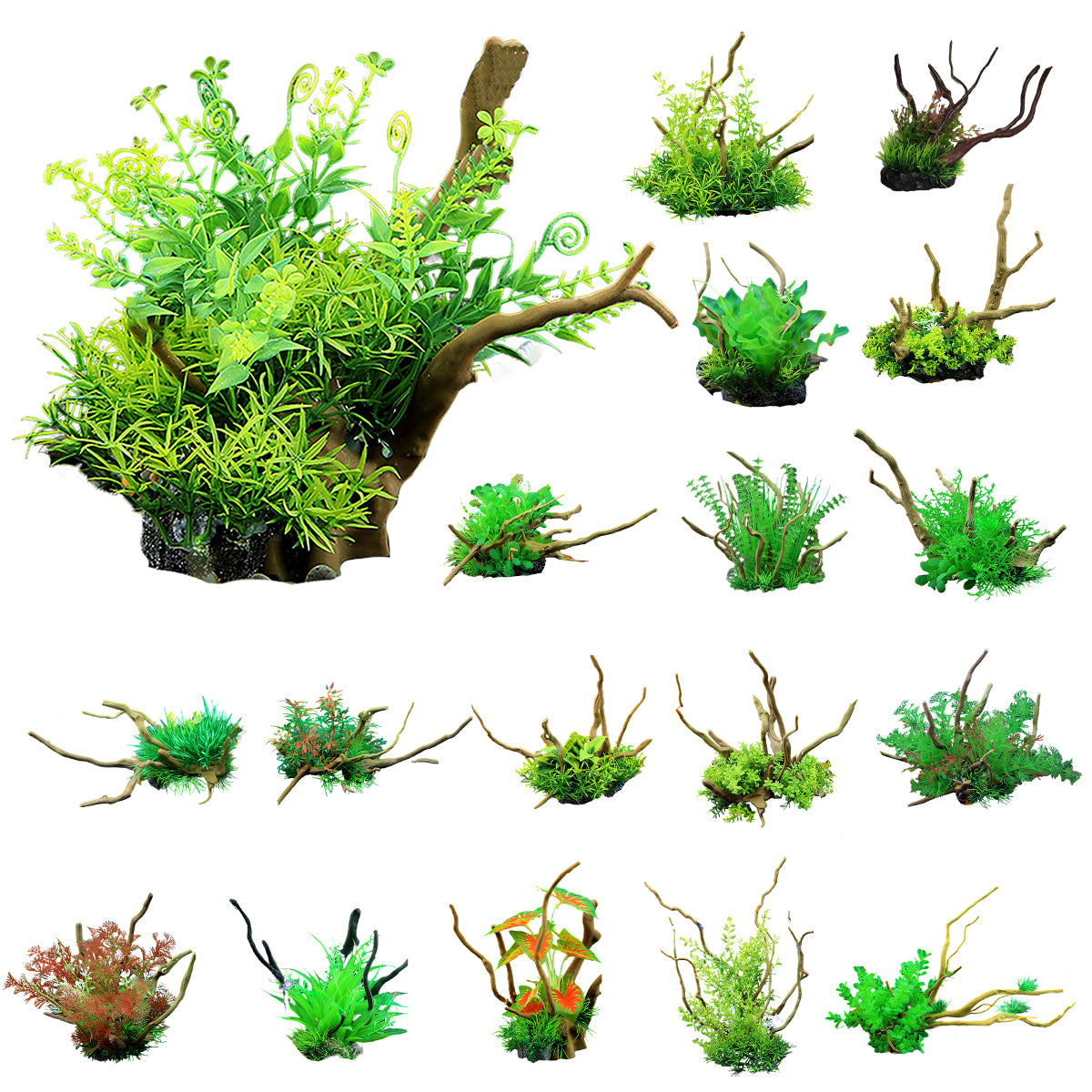 Aquarium Decoration Set with Artificial Wood and Water Grass