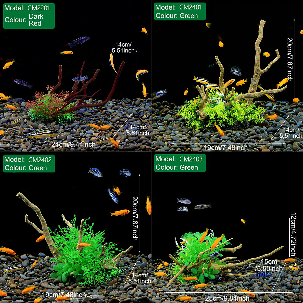 Aquarium Decoration Set with Artificial Wood and Water Grass