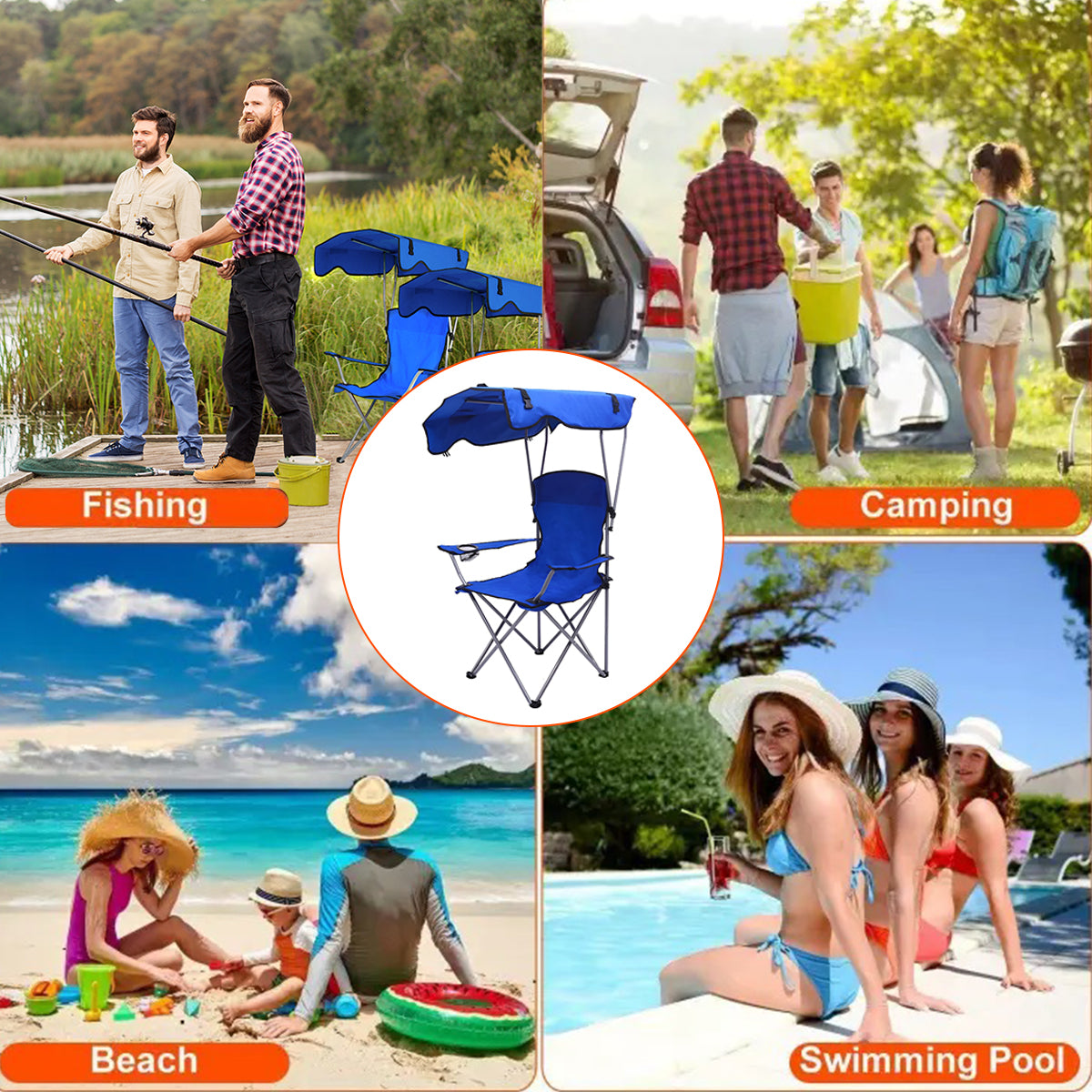 Foldable Canopy Chair Outdoor Sunshade Camping Beach Seat