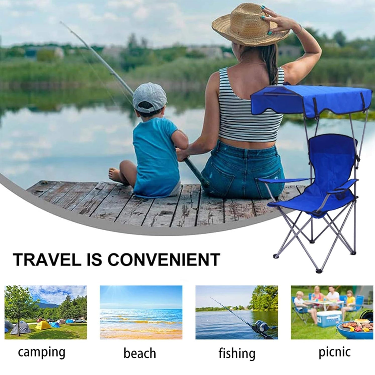 Foldable Canopy Chair Outdoor Sunshade Camping Beach Seat