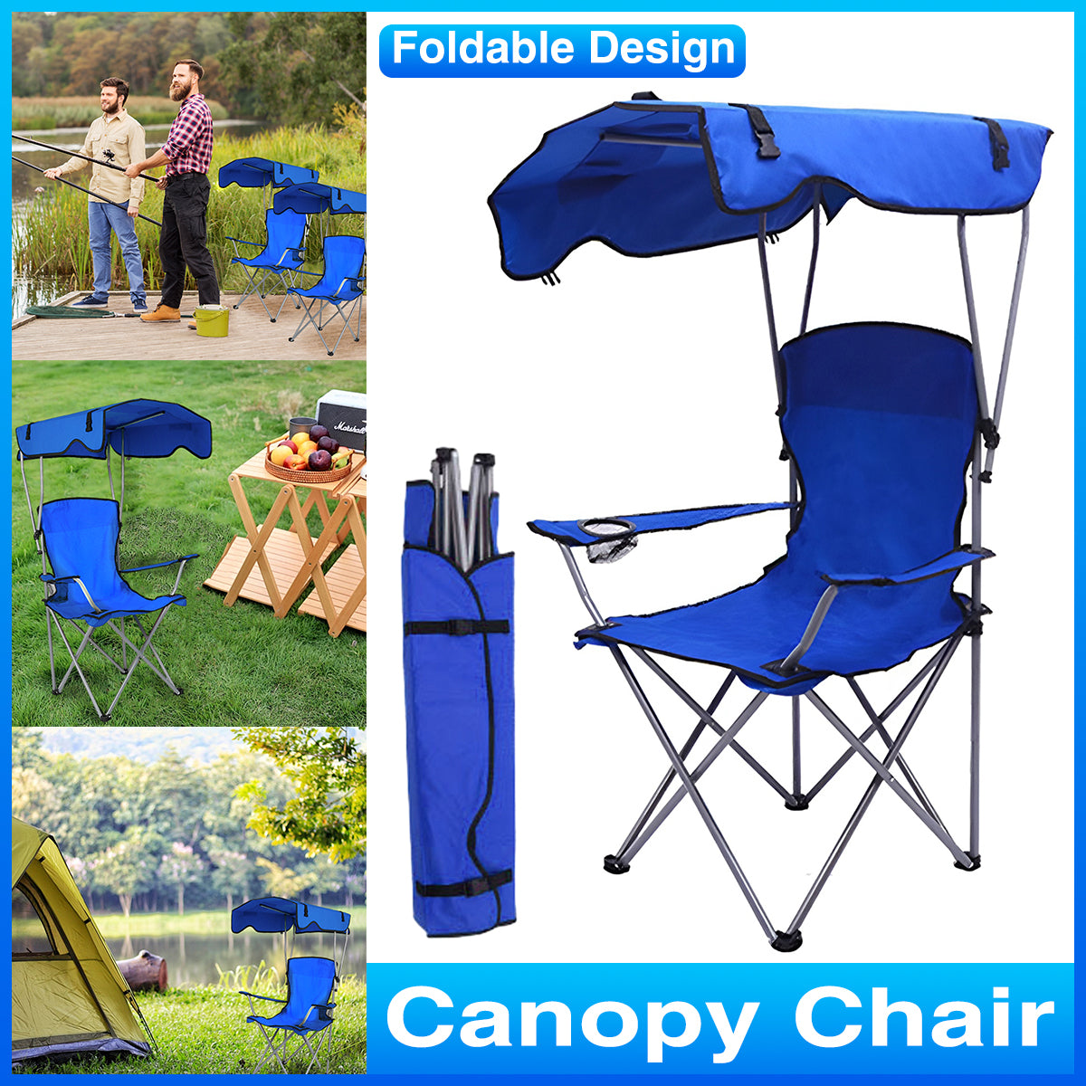 Foldable Canopy Chair Outdoor Sunshade Camping Beach Seat