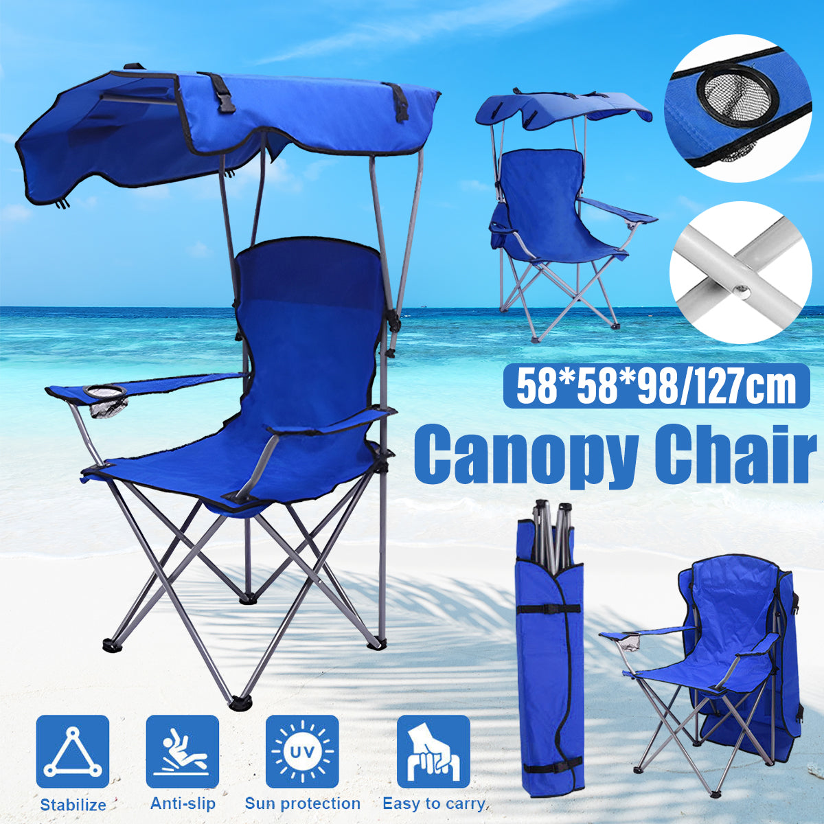 Foldable Canopy Chair Outdoor Sunshade Camping Beach Seat