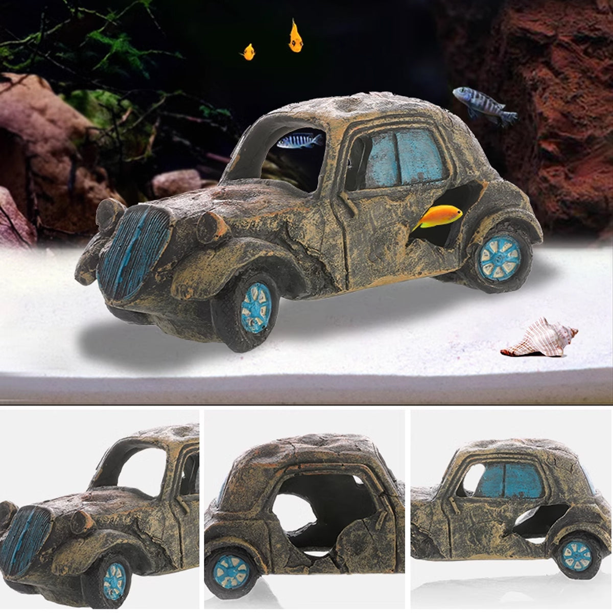 Creative Car Wreck Aquarium Decoration Shrimp Fish Hideout
