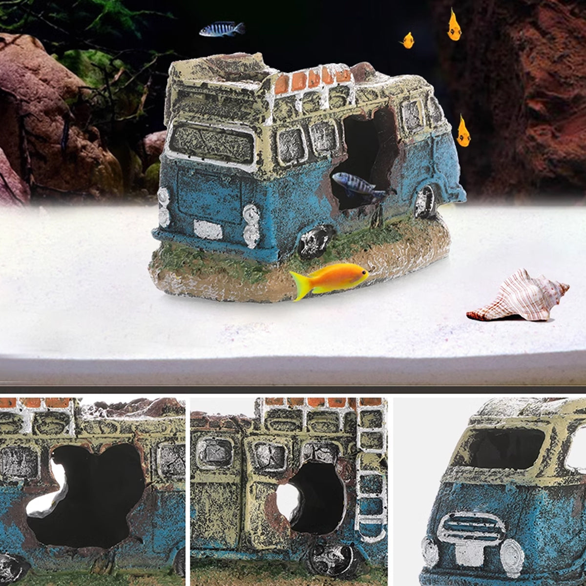 Creative Car Wreck Aquarium Decoration Shrimp Fish Hideout