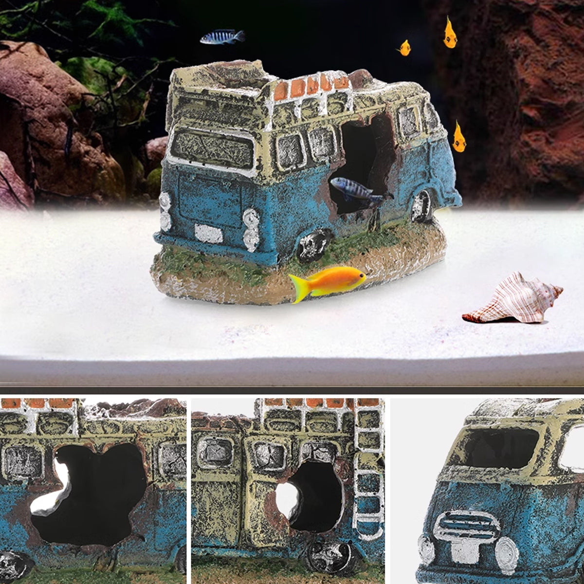 Creative Car Wreck Aquarium Decoration Shrimp Fish Hideout