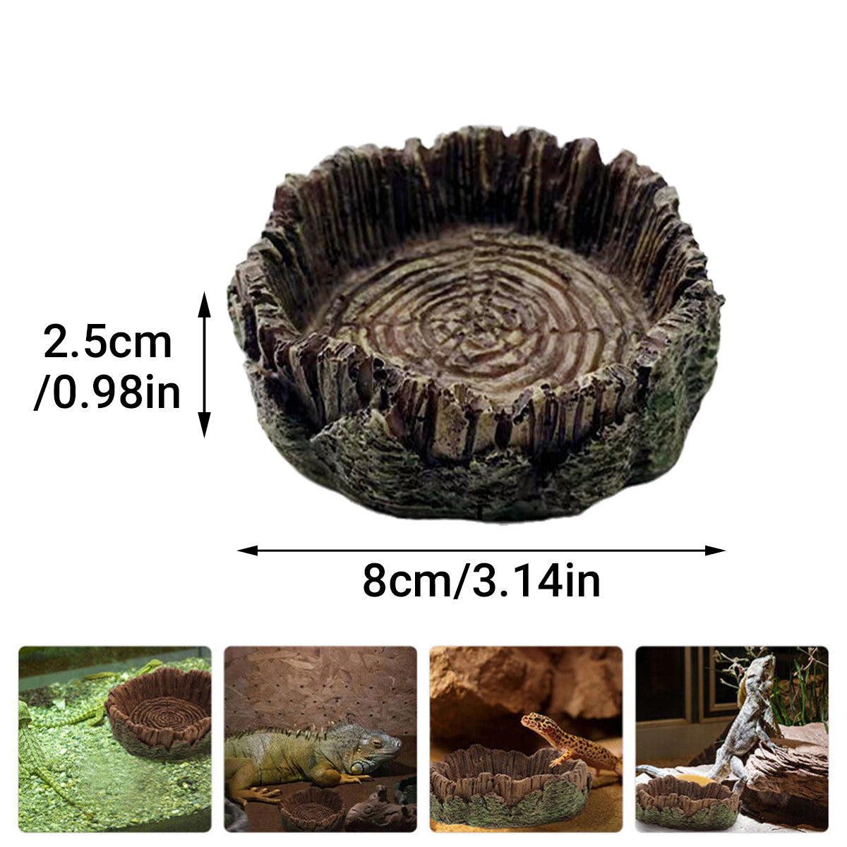 Resin Reptile Drinking Basin Wood Grain Water & Food Dish