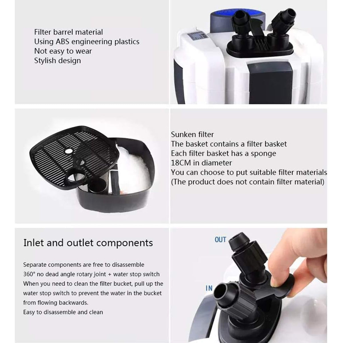 Aquarium External Filter 1000L/h Canister Filtration System