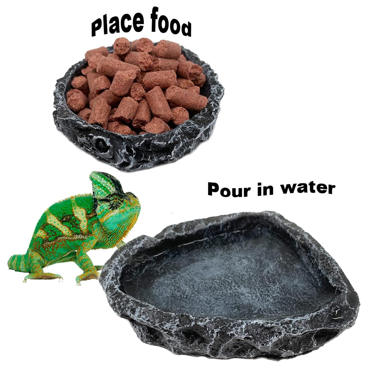 2 Pack Resin Reptile Feeding Dish Set