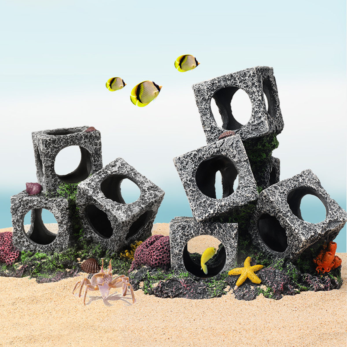 Resin Aquarium Cave Shelter With Cubes