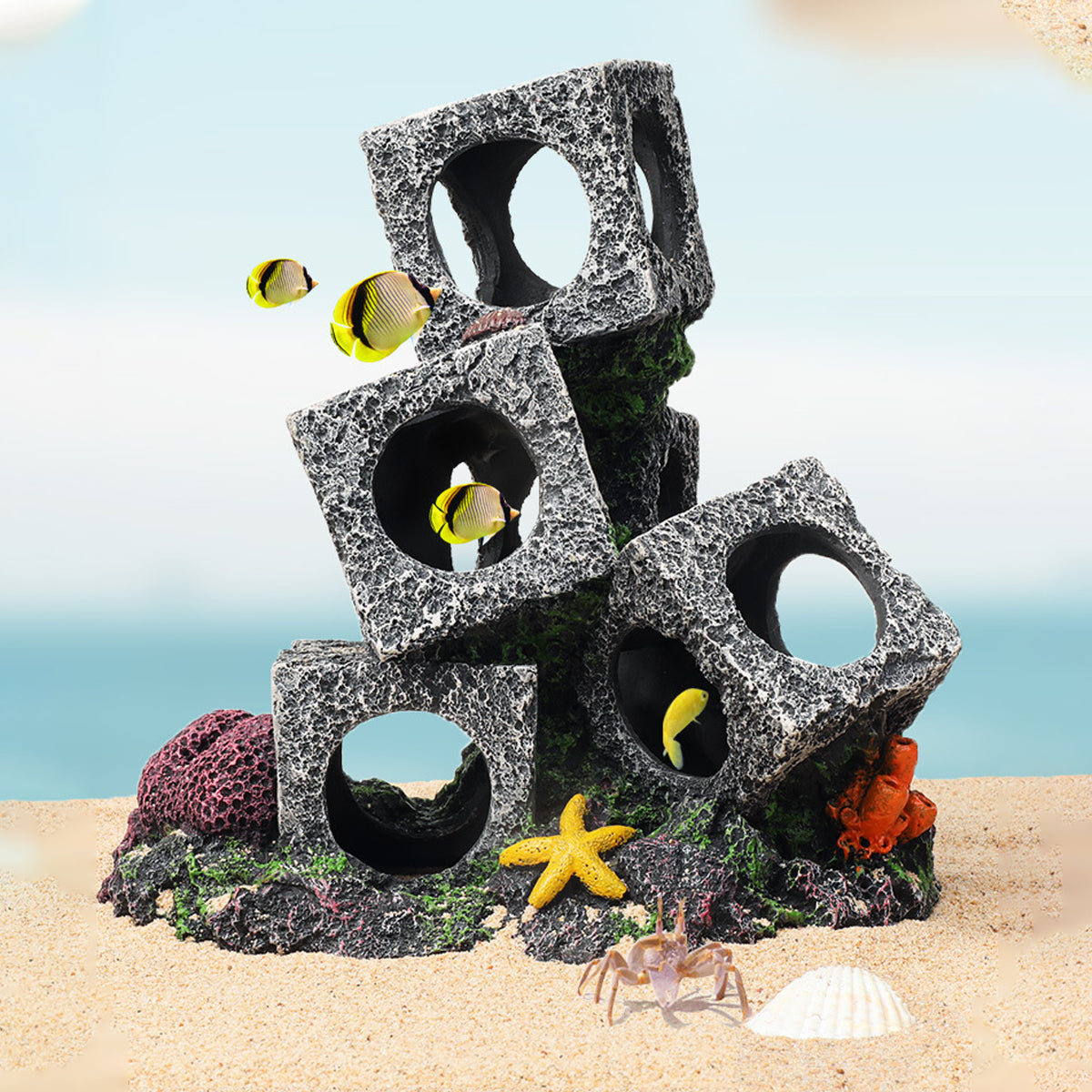 Resin Aquarium Cave Shelter With Cubes
