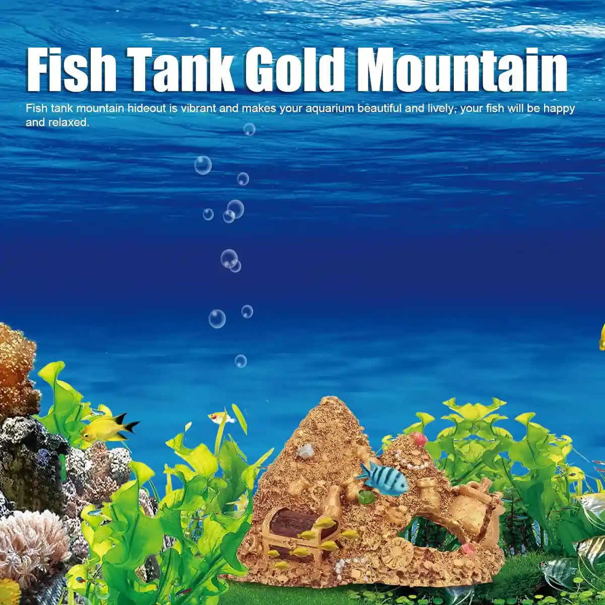 Gold Mountain Aquarium Ornament Treasure Cave Decoration