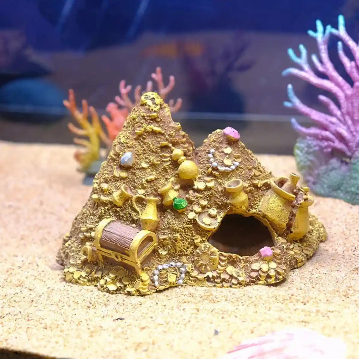 Gold Mountain Aquarium Ornament Treasure Cave Decoration