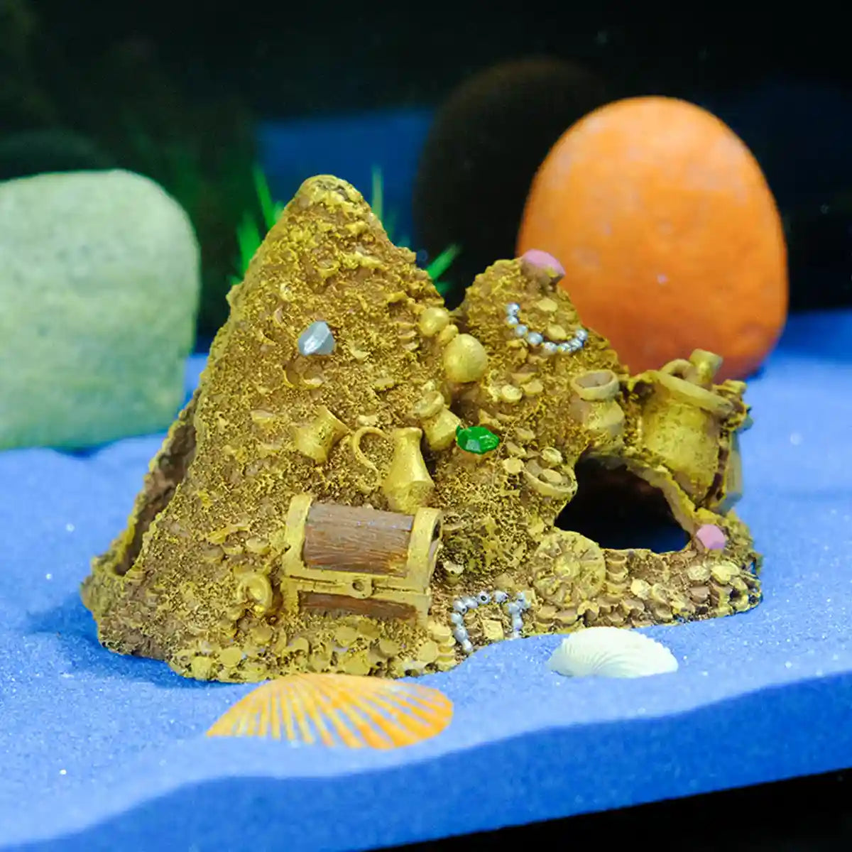 Gold Mountain Aquarium Ornament Treasure Cave Decoration