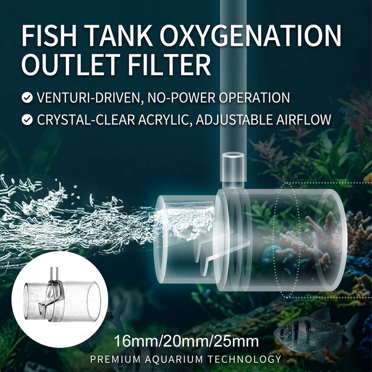 Duckbill aquarium filter outlet with 16mm, 20mm and 25mm options