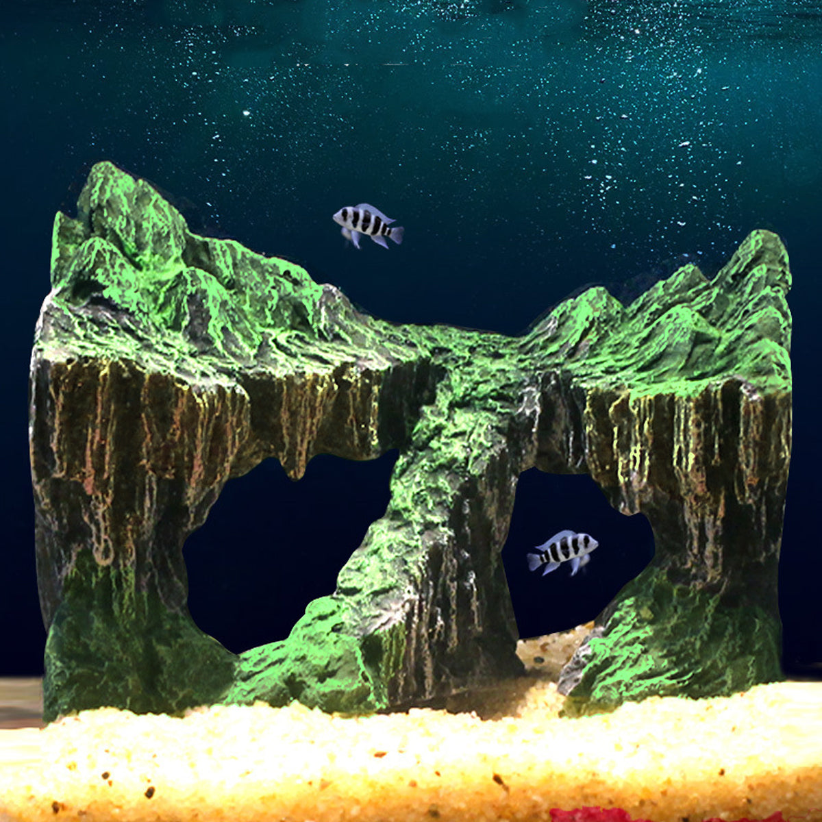 Resin Aquarium Ornament Natural Decorative Rock With Moss For Fish Tanks