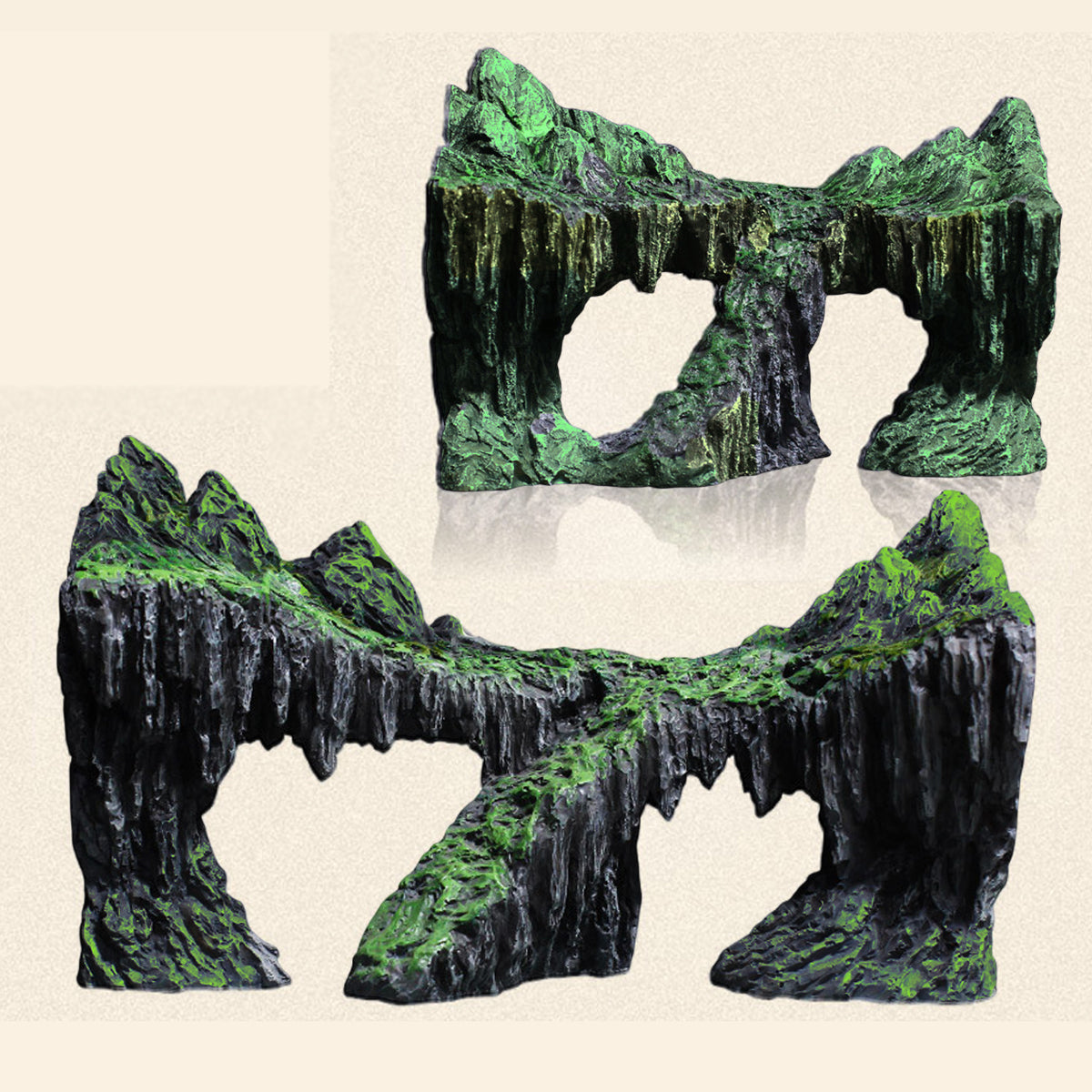Resin Aquarium Ornament Natural Decorative Rock With Moss For Fish Tanks
