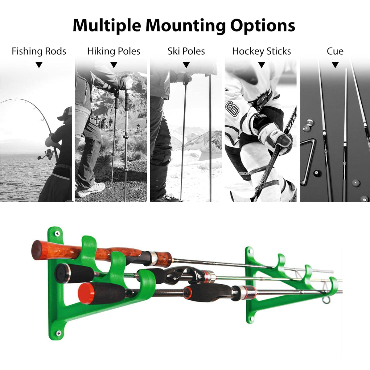 Fishing Rod Holder Wall Mount 3-Position Rod Rack