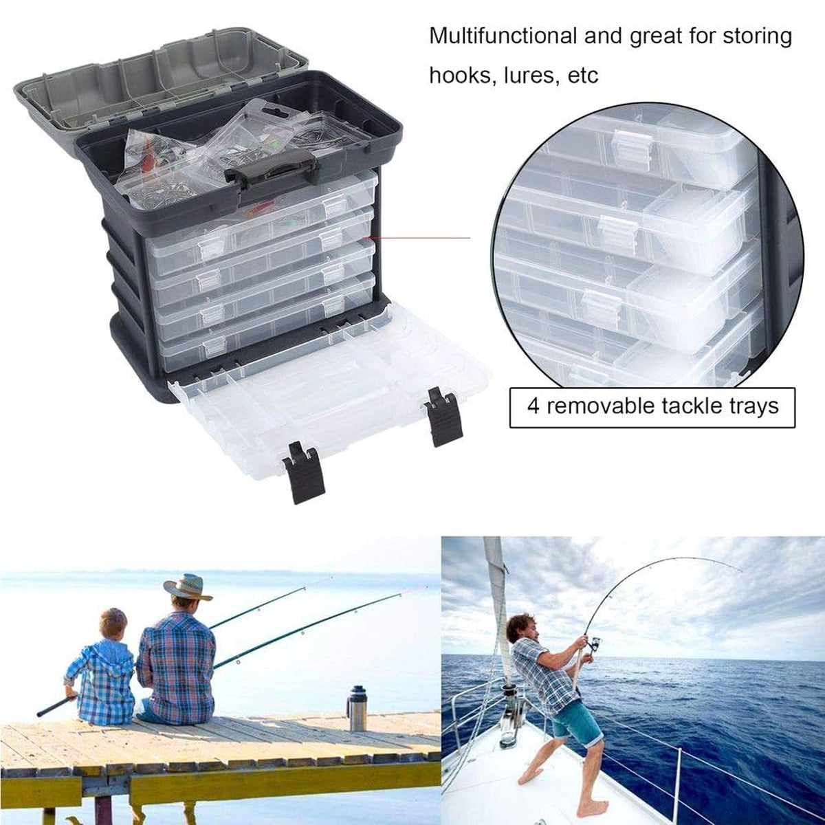 4-Tray Fishing Tackle Box with Handle Portable Gear Organizer