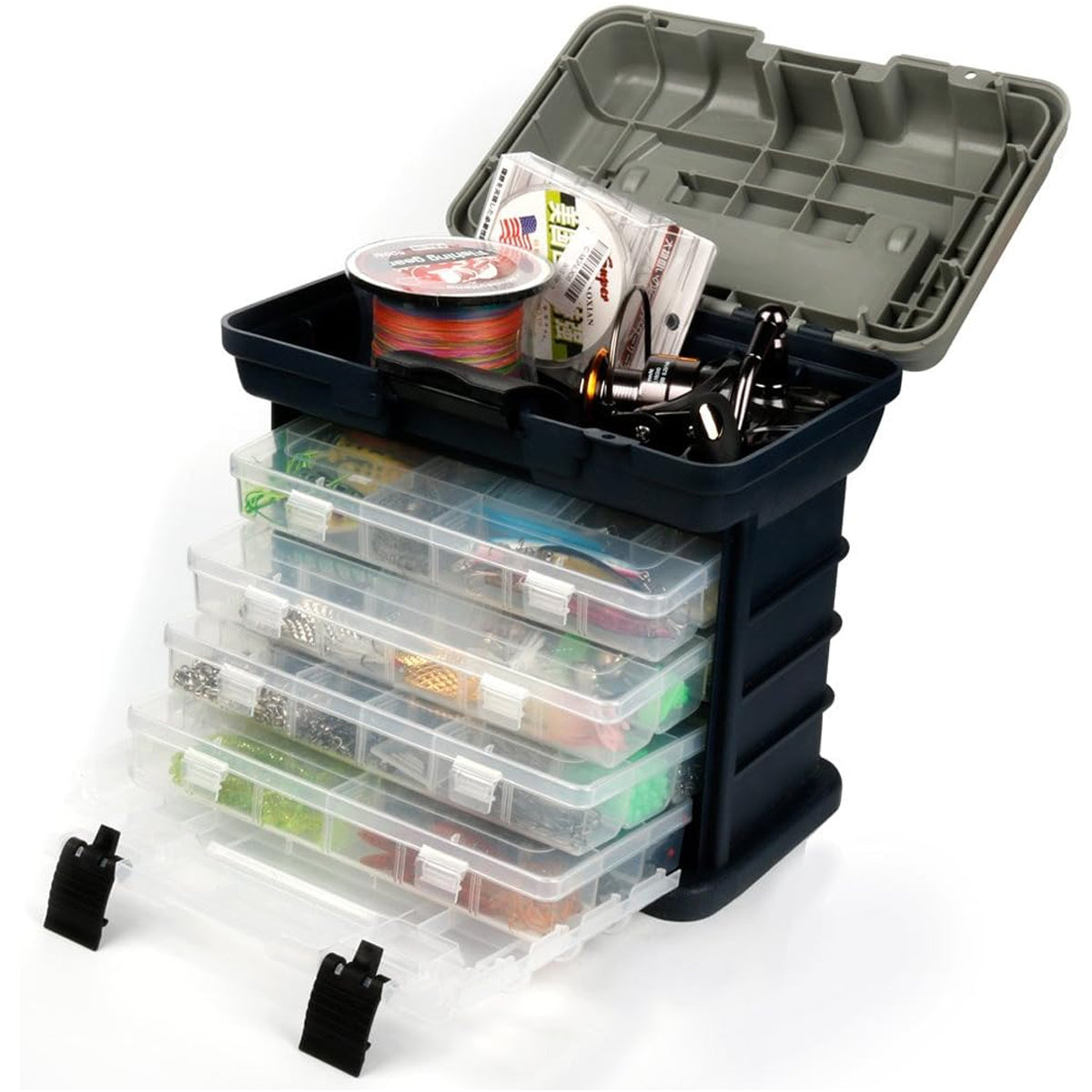 4-Tray Fishing Tackle Box with Handle Portable Gear Organizer