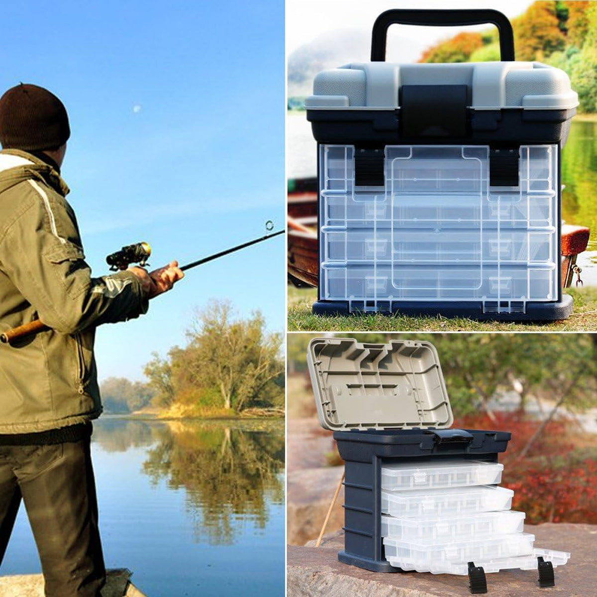4-Tray Fishing Tackle Box with Handle Portable Gear Organizer
