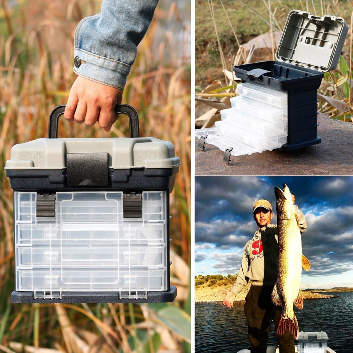 4-Tray Fishing Tackle Box with Handle Portable Gear Organizer
