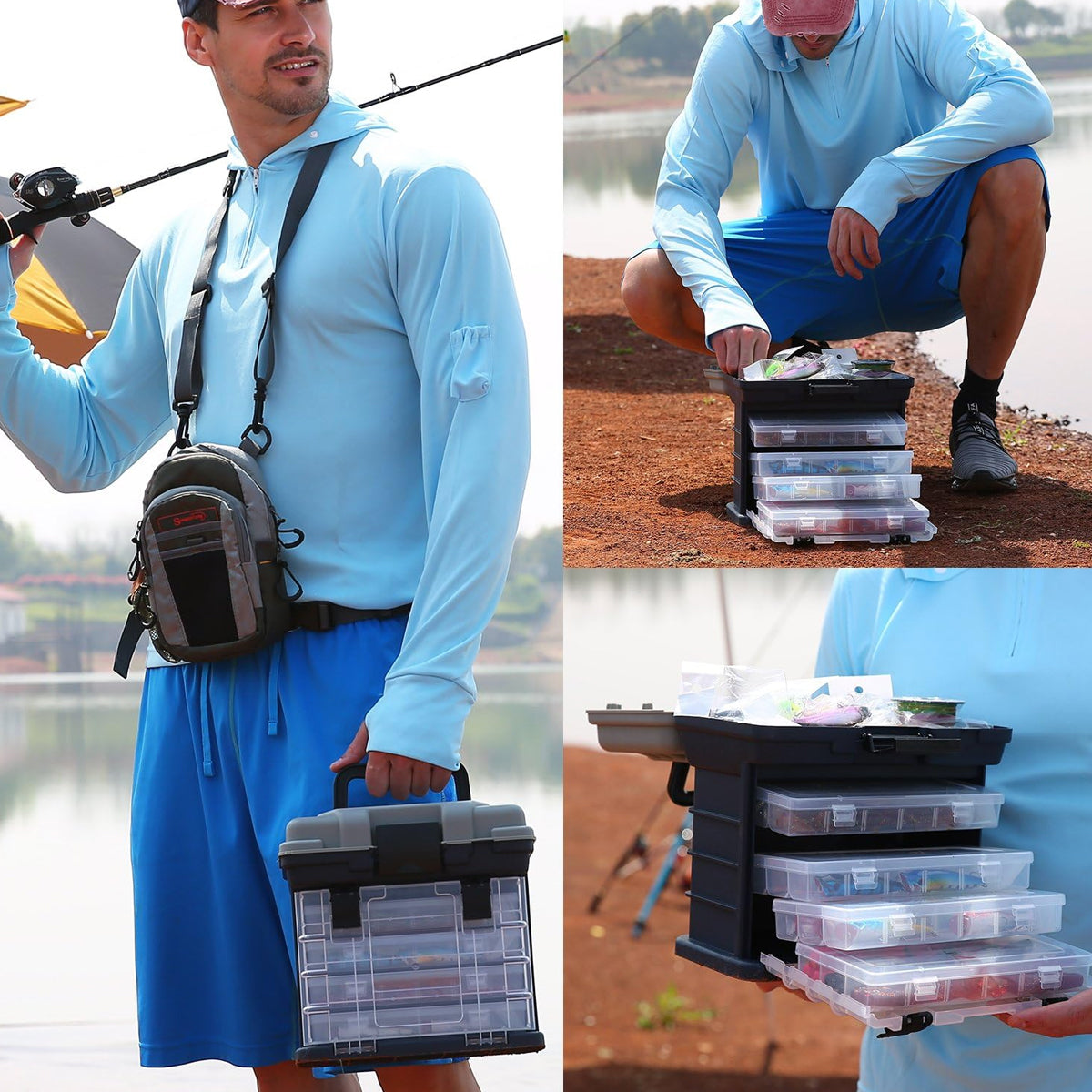 4-Tray Fishing Tackle Box with Handle Portable Gear Organizer