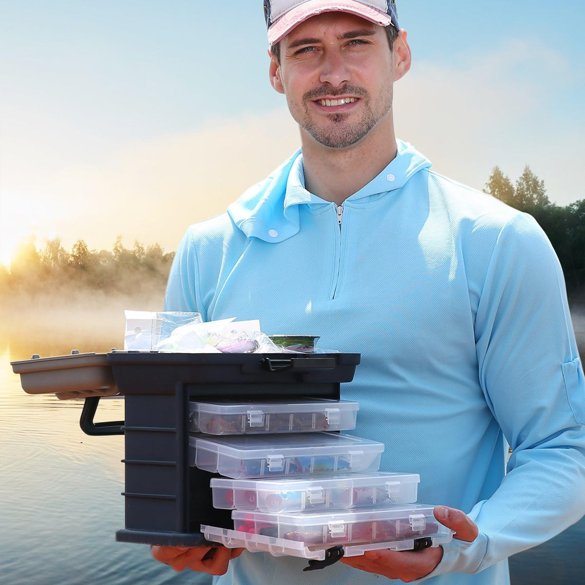 4-Tray Fishing Tackle Box with Handle Portable Gear Organizer
