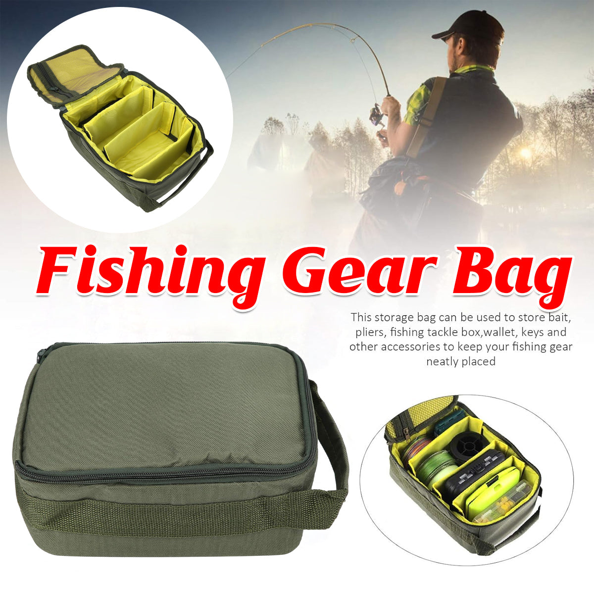 Fishing Gear Bag Portable Bait Storage Tackle Organizer Fishing Line Carry Case