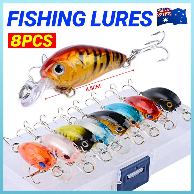 8pcs Crankbait Fishing Lures With Steel Ball & 3D Eyes
