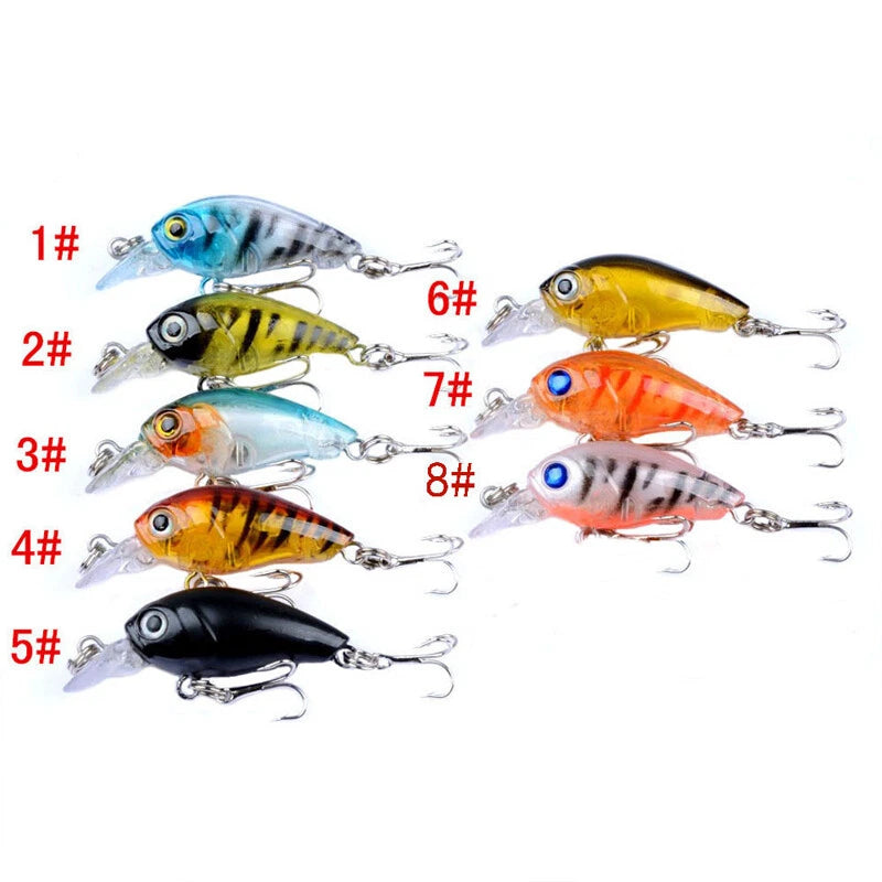 8pcs Crankbait Fishing Lures With Steel Ball & 3D Eyes