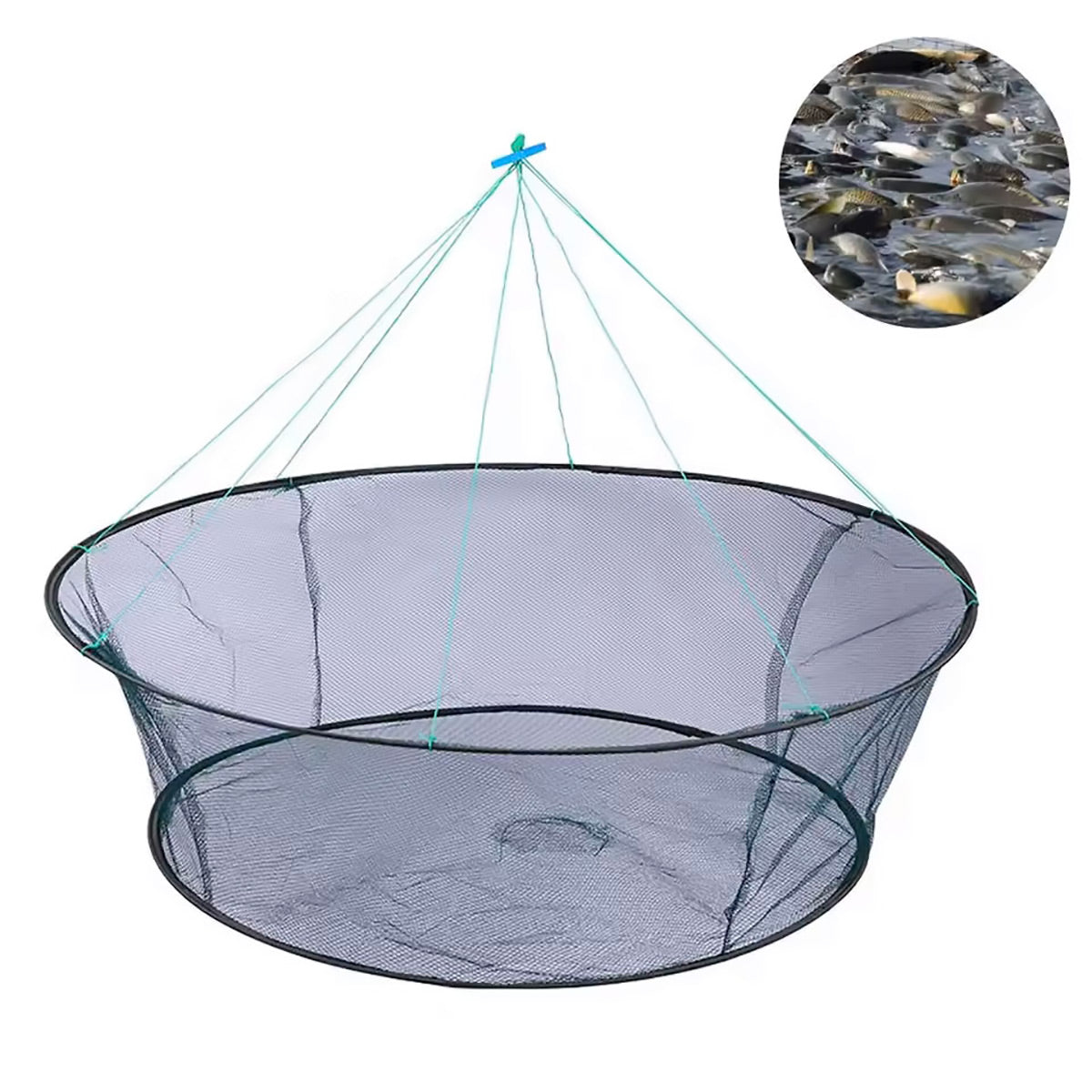 Round Folding Fishing Net Portable Nylon Crab Shrimp Trap With Bait Pocket