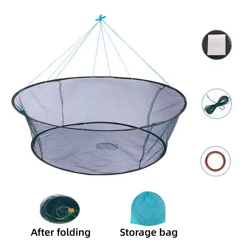 Round Folding Fishing Net Portable Nylon Crab Shrimp Trap With Bait Pocket