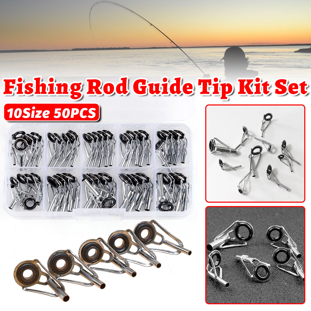 Fishing Rod Guide Tip Repair Kit 50pcs Stainless Steel Ceramic